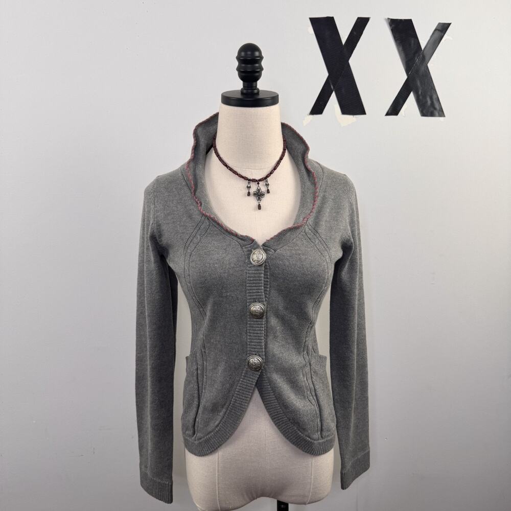 Vintage 90s Alberto Makali Fitted Sweater Cropped Cardigan Statement Collar M